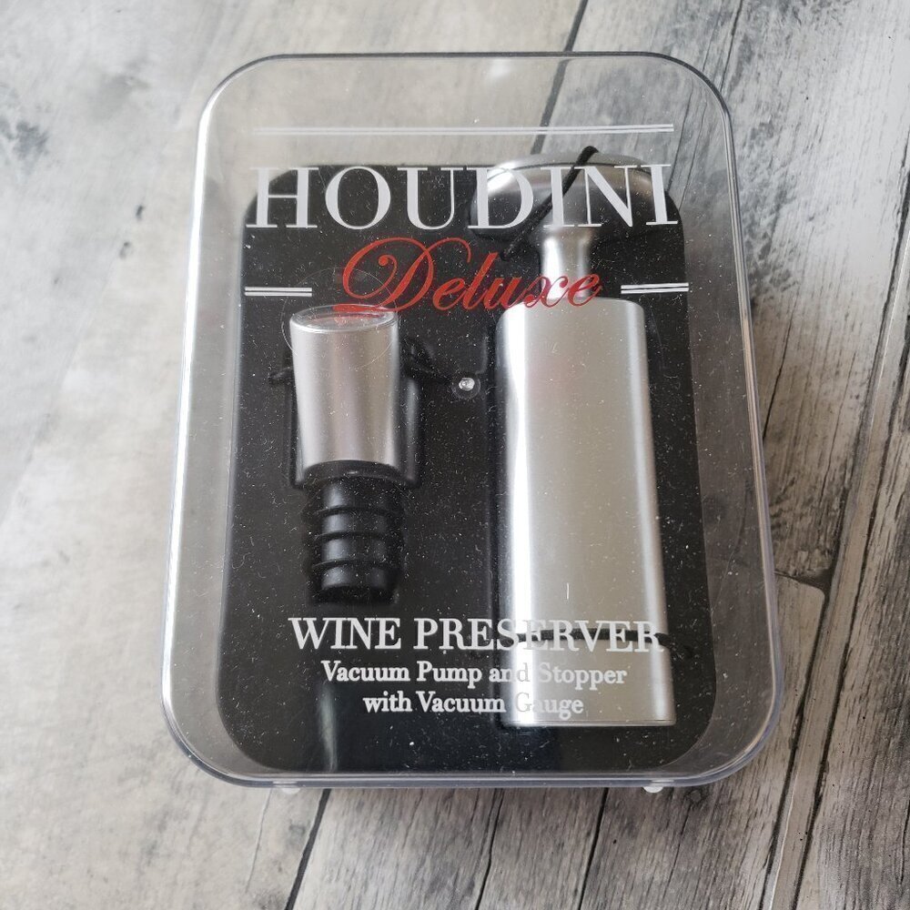 NWT - Houdini Deluxe Wine Preserver Vacuum Pump & Stopper with Vacuum Gauge